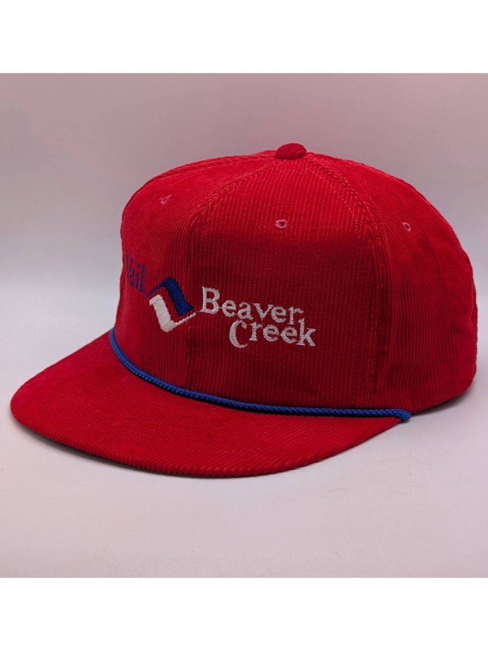 Vail Beaver Creek Corduroy Hat Cap Ski Resort 80s Trucker Snapback Rope Red Flat